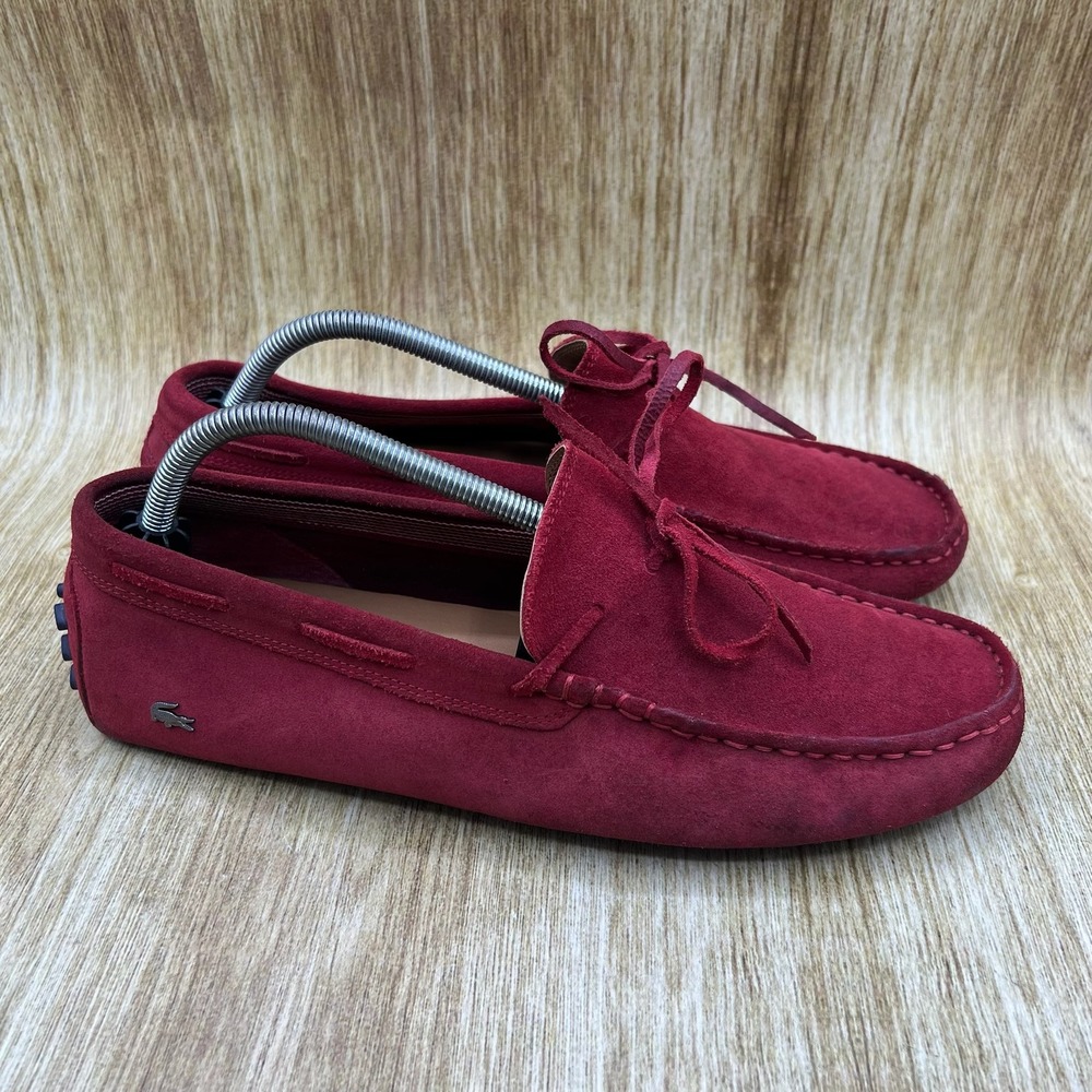 Lacoste Driving Loafers Men's Size 10 Red Suede Shoes Casual Slip On Comfort